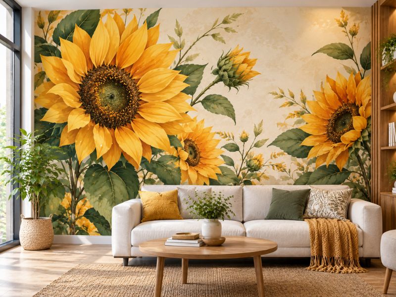 Sunflower Wall Mural Idea