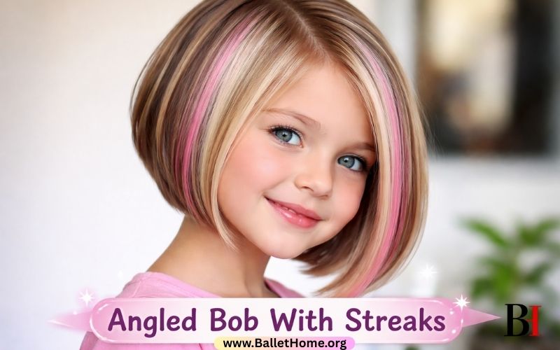 Angled Bob With Streaks for Little Girl Haircut