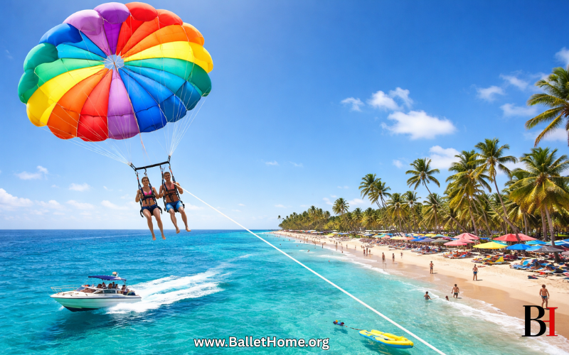 Parasailing activity at beach